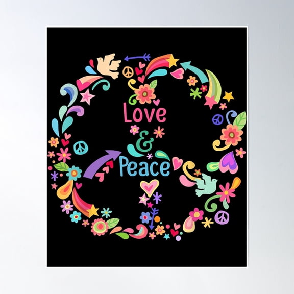 Hippie Peace Sign Heart - Love And Peace Poster Wall Art, Modern Wall Decor, 16x24 UNFRAMED