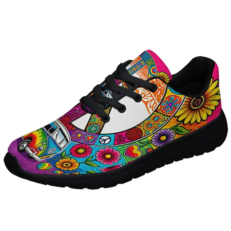 Hippie Peace Sign Hippie Van Tie Dye Shoes Sneakers Black Size