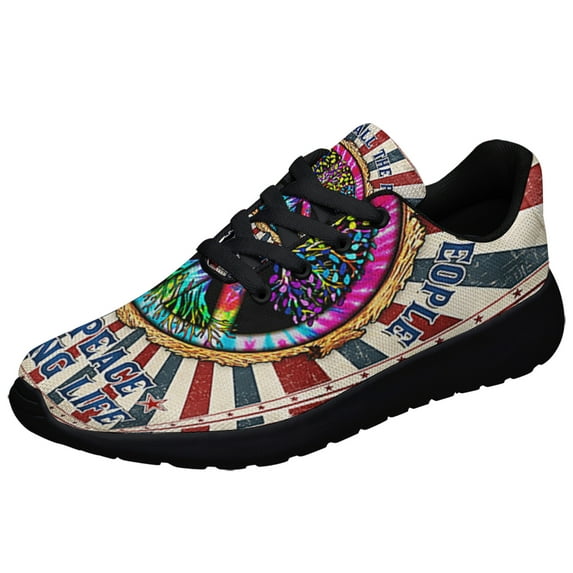 Hippie Peace Sign Imagine All The People Living Life In Peace Shoes Sneakers Black Size 10