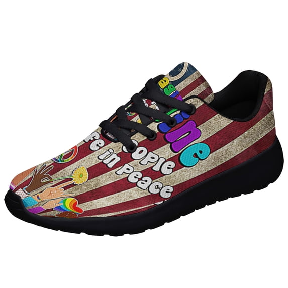Hippie Peace Sign Imagine All The People Living Life In Peace Shoes Sneakers Black Size 12