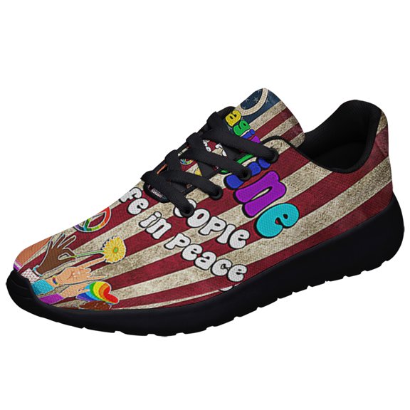 Hippie Peace Sign Imagine All The People Living Life In Peace Shoes Sneakers Black Size 7.5