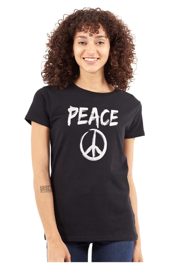 Hippie Peace Sign Make Love Not War Womens Slim Fit Graphic Tee Brisco Brands L