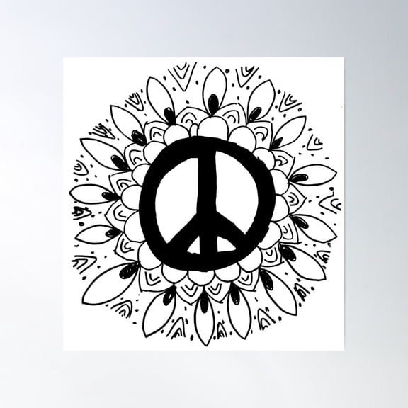 Hippie Peace Sign Mandala Poster Wall Art, Modern Wall Decor, 12x18 UNFRAMED