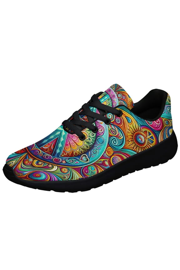 Hippie Peace Sign Shoes Sneakers for Women Men Black Size 4.5