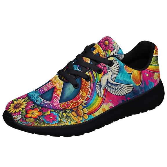 Hippie Peace Sign Shoes Sneakers for Women Men Black Size 5