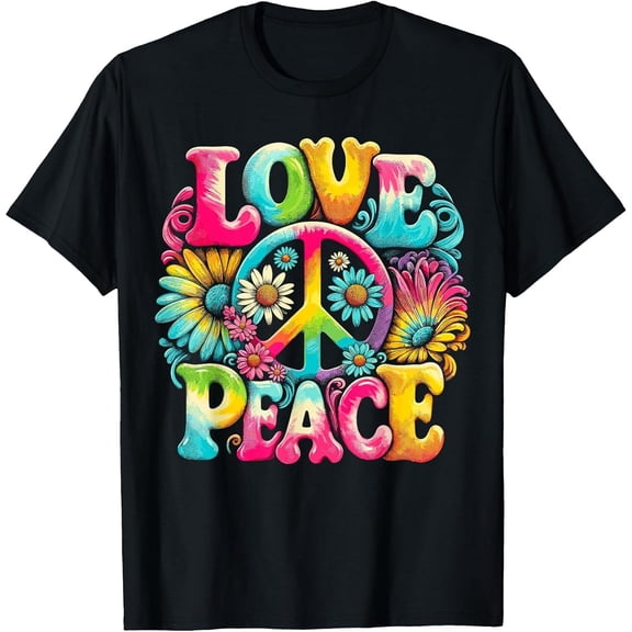 Hippie Peace Sign Tie Dye Love Peace Hippie Costume Tee Size S-3XL - MADE IN USA