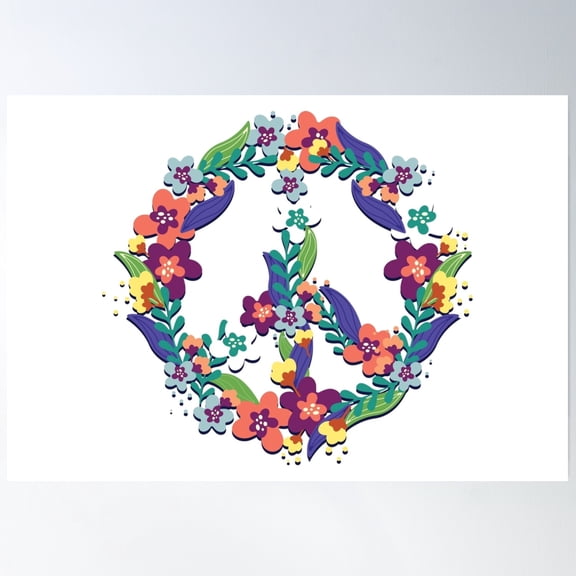 Hippie Peace Signs Floral Poster Wall Art, Modern Wall Decor, 8x12 UNFRAMED