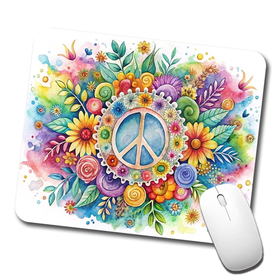Hippie Peace Symbol Watercolor Mouse Pad Low Profile Gaming Mat
