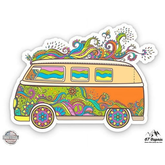 Hippie Peace Van - 8" Vinyl Sticker - For Car Laptop I-Pad - Waterproof Decal