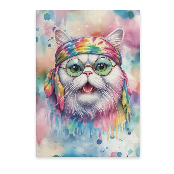 Hippie Persian Portrait Watercolor Tie-Dye Vintage Styles Vertical Matte Canvas Poster Cat Lover Kitten Owner Gifts Wall Art Home Decor - 00014