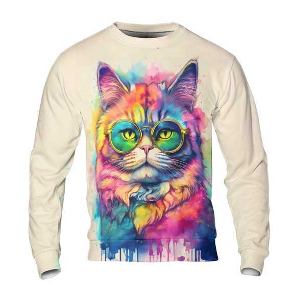 Hippie Persian Portrait oil painting Watercolor Tie-dye Vintage All Over Print 3D Sweatshirt Unisex Merch Cat Lover Kitten Owner Gifts - 00015