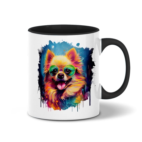 Hippie Pomeranian Portrait oil painting Watercolor Tie-dye Vintage 11oz Accent Two-tone Mug Pom Dog Lover Gifts Coffee Tea Cup - 00015