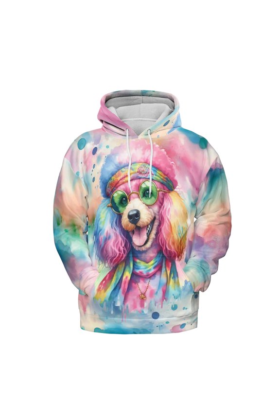 Hippie Poodle Portrait Watercolor Tie-Dye Vintage Styles All Over Print 3D Hoodie Unisex Merch Hoodies Poodles Dog Lover Gifts Idea - 00014