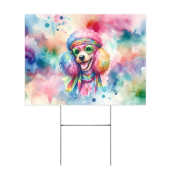 Hippie Poodle Portrait Watercolor Tie-Dye Vintage Styles Yard Sign Poodles Dog Lover Gifts Idea Outdoor Home Lawn Garden Porch Decor - 00014