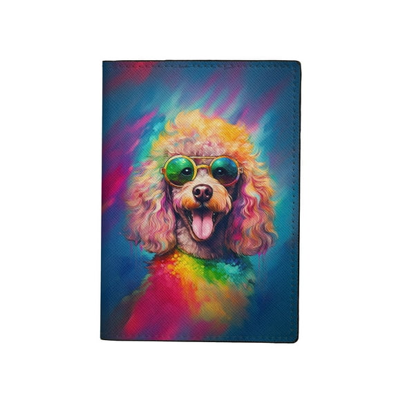 Hippie Poodle Portrait oil painting Watercolor Tie-dye Vintage Travel Passport Wallet Poodles Dog Lover Gifts Idea PU Leather Passport Holder Cover - 00015