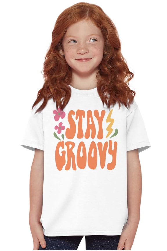 Hippie Positivity Stay Groovy Flowers Girls Kids T Shirt Tees Teen Brisco Brands L