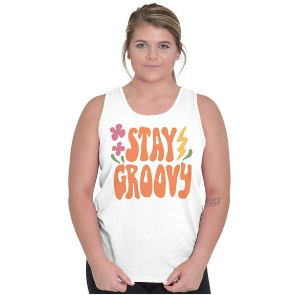 Hippie Positivity Stay Groovy Flowers Tank Top Tee Shirt Women Brisco Brands S