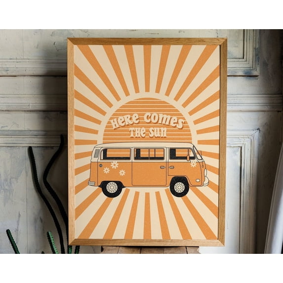 Hippie Print, Here Comes The Sun, 70S Poster, Hippie 60S Decor, Bohemian Decor, Retro Decor, Vintage Poster, 70S Art Print, Boho Wall Art Wall Art, Modern Wall Decor, 12x18 UNFRAMED