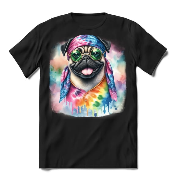 Hippie Pug Portrait Watercolor Tie-Dye Vintage Styles Shirt T-shirt Unisex Merch Dog Lover Gifts - 00014