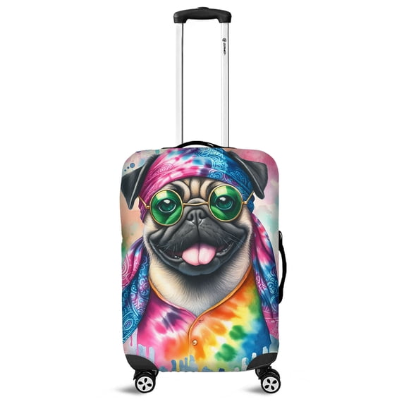 Hippie Pug Portrait Watercolor Tie-Dye Vintage Styles Travel Luggage Cover Dog Lover Gifts Suitcase Dust Protective Decor - 00014