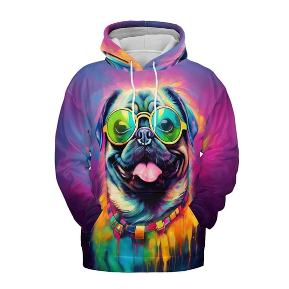 Hippie Pug Portrait oil painting Watercolor Tie-dye Vintage All Over Print 3D Hoodie Unisex Merch Hoodies Dog Lover Gifts - 00015