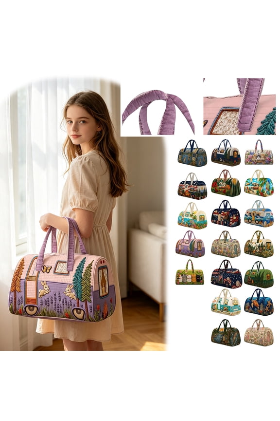 Hippie Quilted Weekender Travel Bag, Bohemian Multifunctional Zipper Tote Bag, Retro Duffle Handbag for Weekend Trip Party Gym Daily Use (rabbit purple)