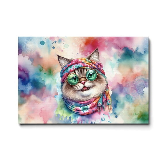 Hippie Ragdoll Portrait Watercolor Tie-Dye Vintage Styles Horizontal Matte Canvas Poster Cat Lover Kitten Owner Gifts Idea Wall Art Home Decor - 00014