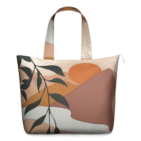 Hippie Retro Style Large Capacity Tote, Zippered Travel Bag with Interior Pockets, Boho Chic Design for Moms and Professionals