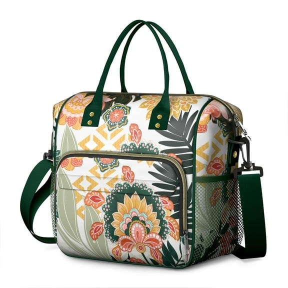 Hippie Retro Style Symmetrical Picnic Bag - Multi-Pocket Leakproof Cooler Tote