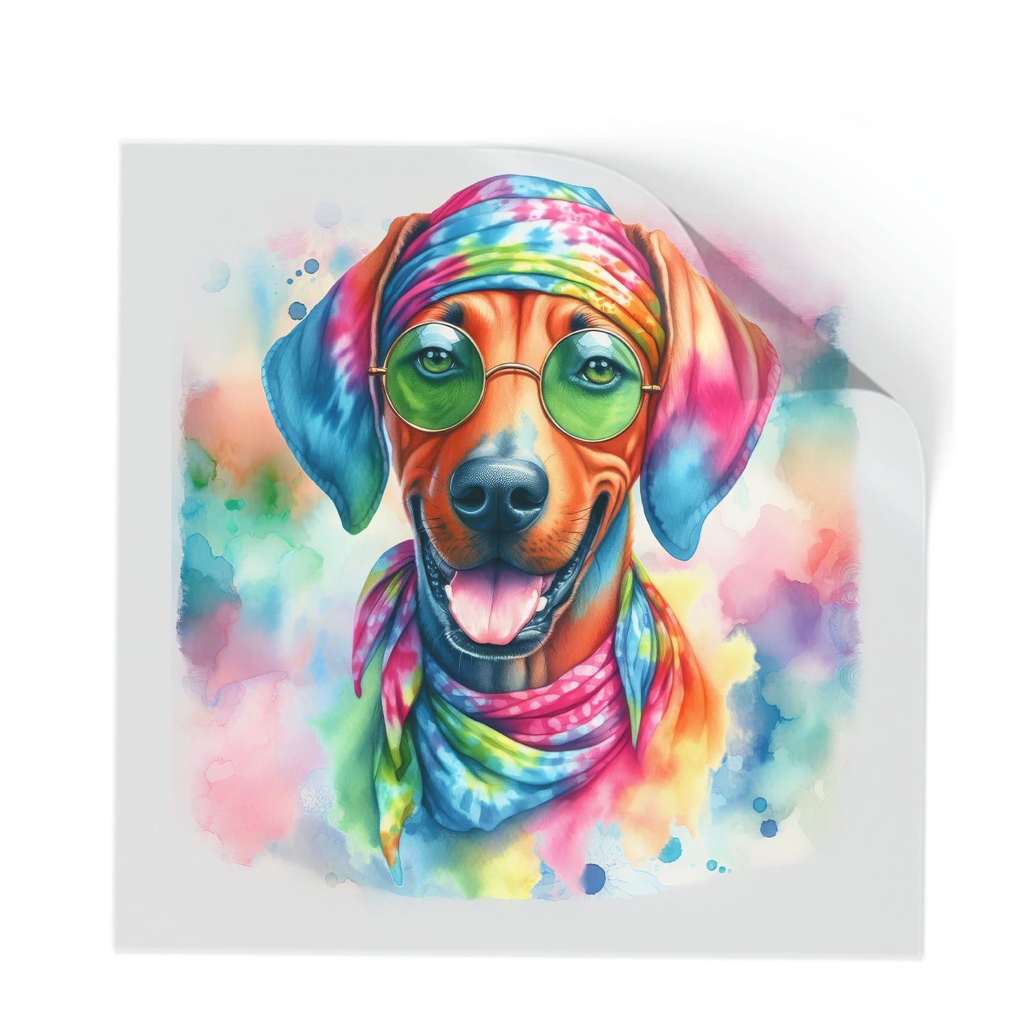 Hippie Rhodesian Ridgeback Portrait Watercolor Tie-Dye Vintage Styles ...