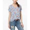 thumbnail image 1 of Hippie Rose Juniors Back Zip Cuff Sleeved Top Chateau Blue Florals L, 1 of 1