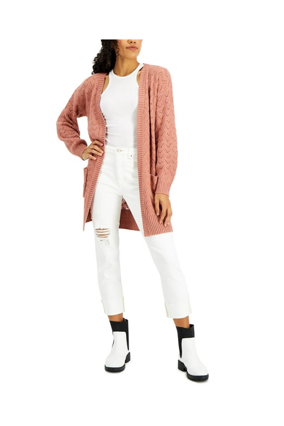 Juniors Bubble Sleeve Cardigan,Natrual Rose,Large