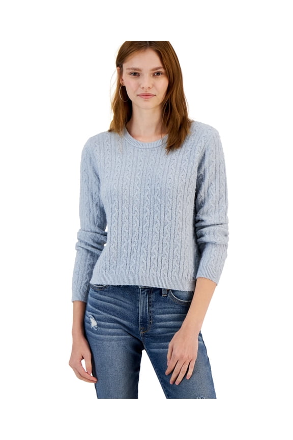 Juniors Cable-Knit Crewneck Pullover Sweater, Blue, XL