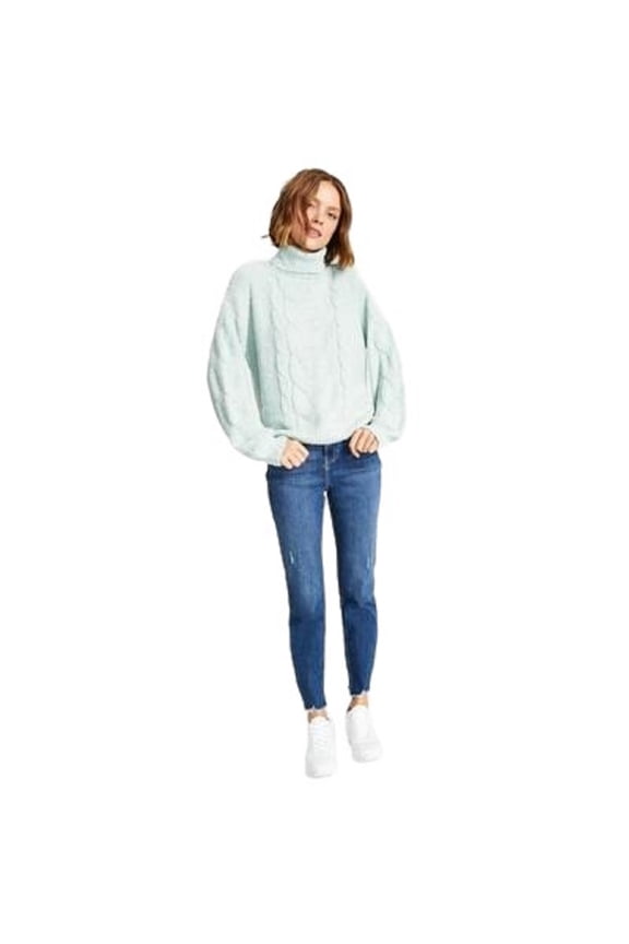Juniors Cable-Knit Turtleneck Sweater, Mint Freeze, Large