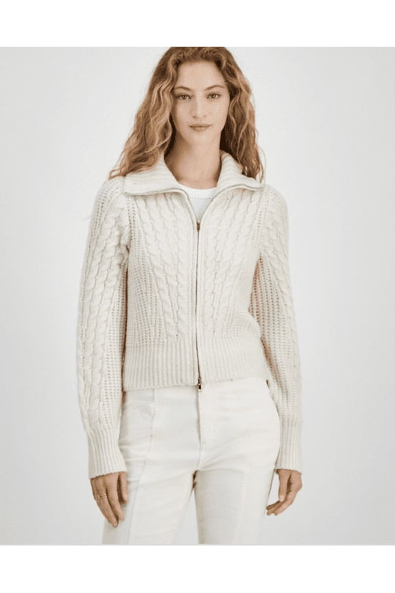 Juniors' Cable-Knit Zip-Front Sweater - Irish Cream