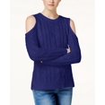 thumbnail image 1 of Hippie Rose Juniors Cold Shoulder Cable Knit Sweater Havana Night S, 1 of 1