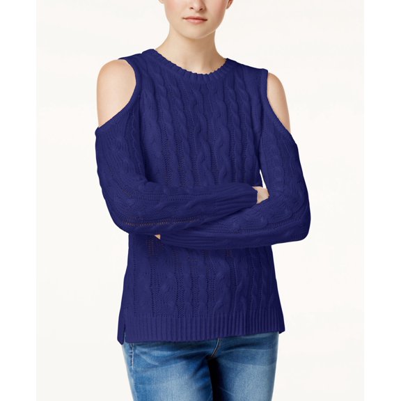 Hippie Rose Juniors Cold Shoulder Cable Knit Sweater Havana Night S
