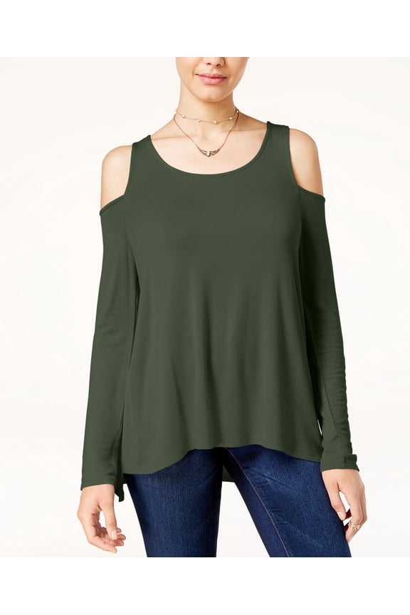 Juniors Cold Shoulder Cozy T-Shirt Olive L