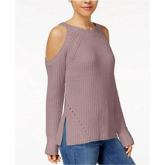 Hippie Rose Juniors' Cold-Shoulder Sweater Lilac Bloom XL