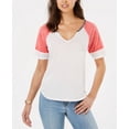 thumbnail image 1 of Hippie Rose Juniors Colorblocked Burnout Football T-Shirt Coral Ivory Combo XL, 1 of 1