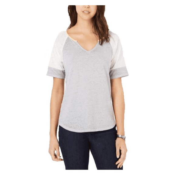 Hippie Rose Juniors Colorblocked Burnout Football T-Shirt Grey Combo XL