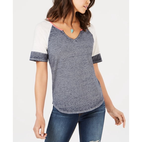 Hippie Rose Juniors Colorblocked Burnout Football T-Shirt Navy Combo XS