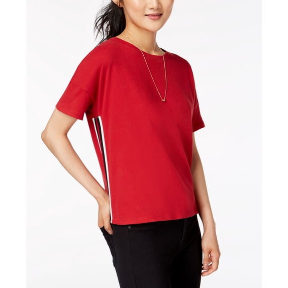 Hippie Rose Juniors Cotton Side Stripe T-Shirt Chili Pepper XL