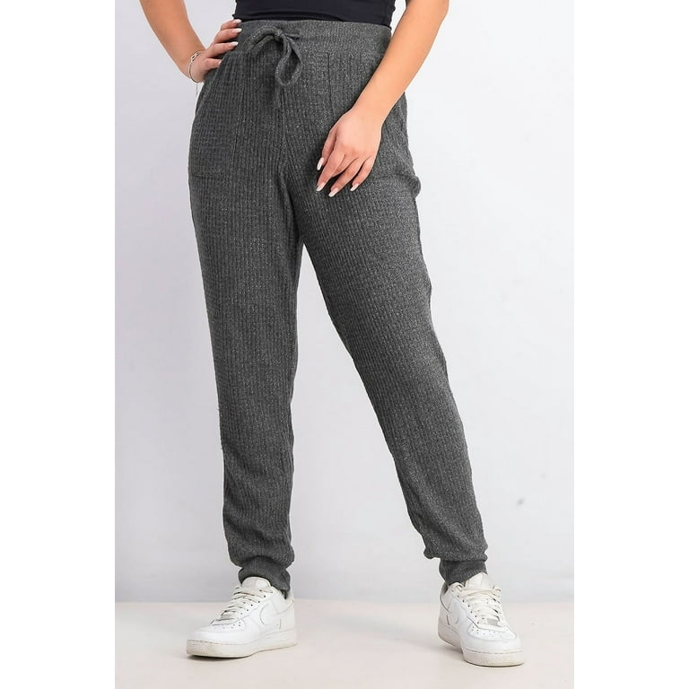 Hippie Rose Juniors Cozy Waffle Jogger Pants Grey Size Medium