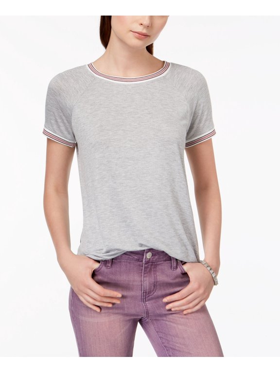 Juniors Crew Neck Ringer T-Shirt Heather Grey L