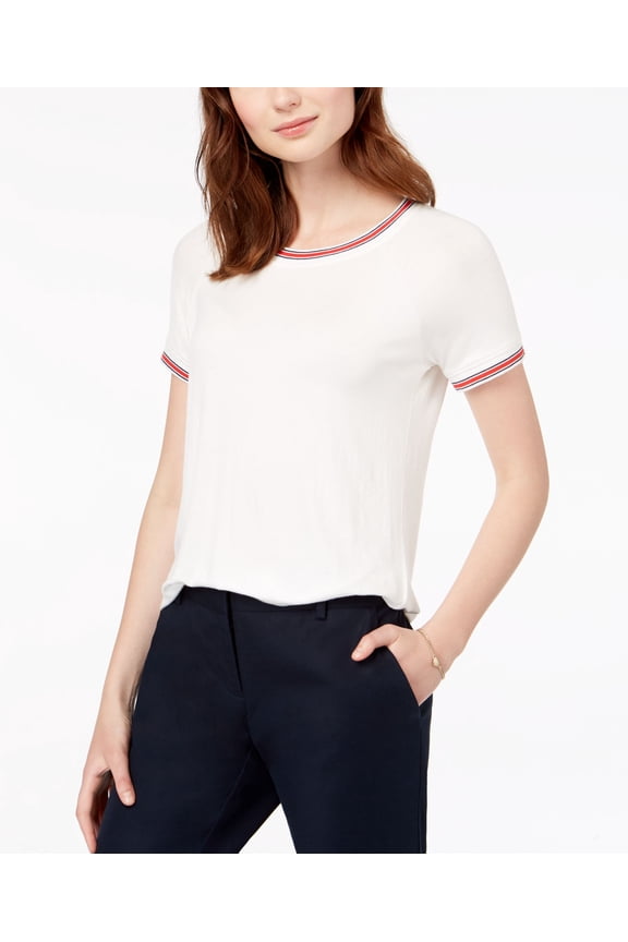 Juniors Crew Neck Ringer T-Shirt Ivory M