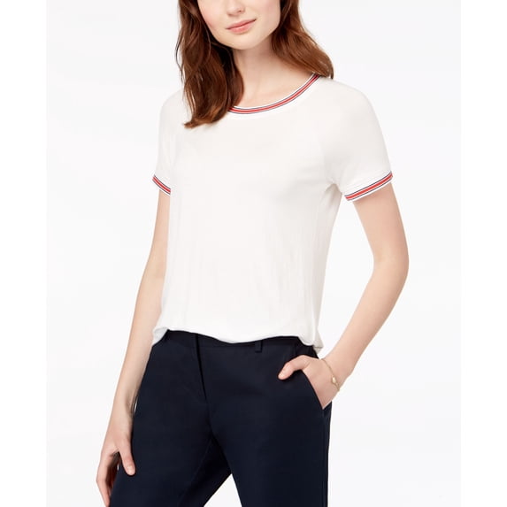 Hippie Rose Juniors Crew Neck Ringer T-Shirt Ivory M