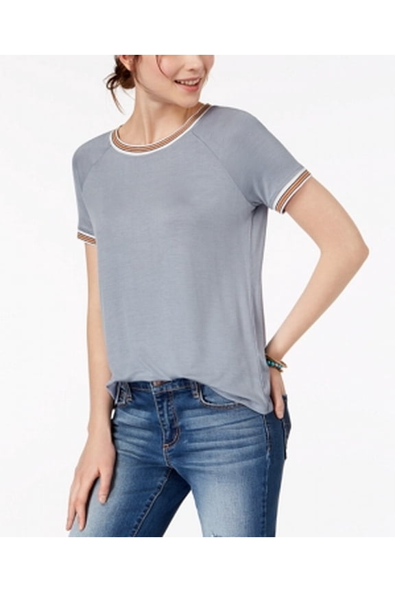 Juniors Crew Neck Ringer T-Shirt Slate Blue M