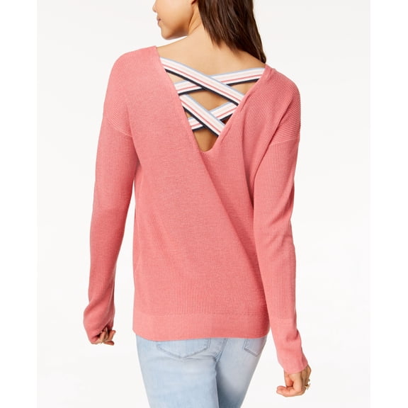 Hippie Rose Juniors Crisscross Back Sweater Pink Combo S