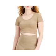 Hippie Rose Juniors' Cropped Seamless Top, Size Medium, Portabella